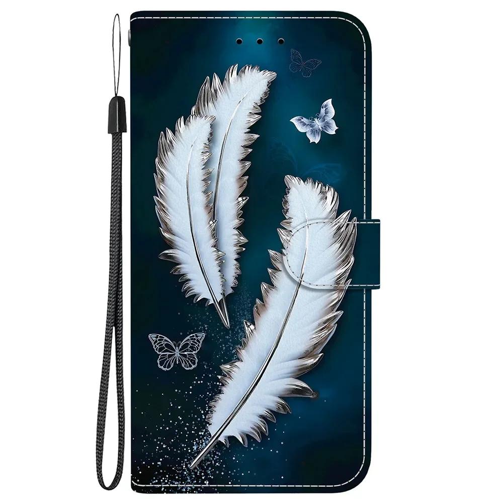 Cute Painting Leather Flip Phone Case For Samsung Galaxy S22 S23 FE S24 Plus S25 Ultra Flower Butterfly Wallet Stand Back Cover