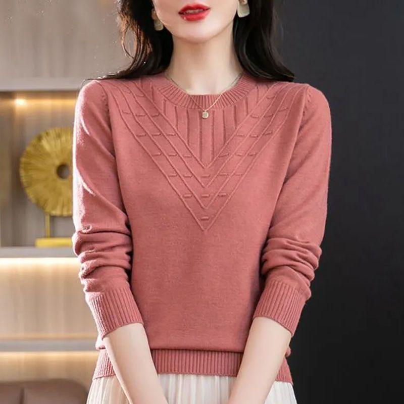 Round Neck Fashion Long Sleeve Knitted Sweater Autumn Spring Thin Section Versatile Fashion Outerwear Slim Loose Sweater Shirt Bottom Top