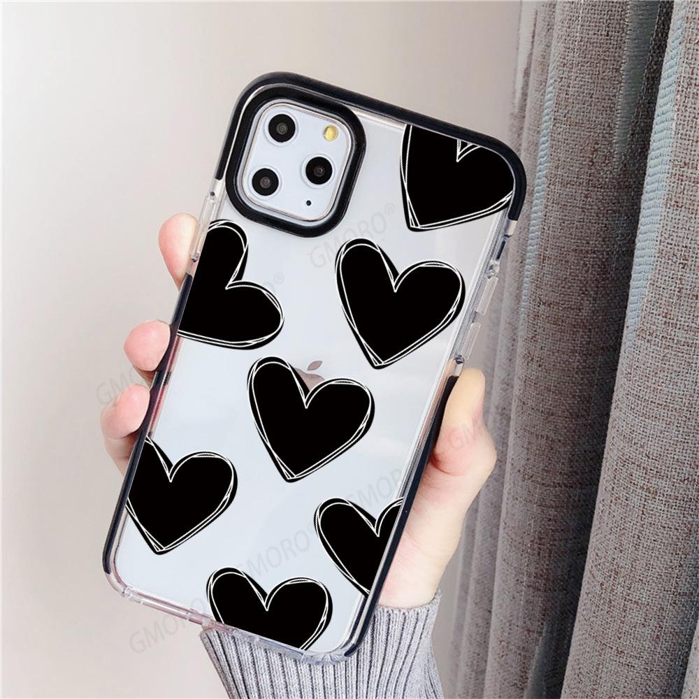 Ins Internet Celebrity Same iPhone13 Simple Black Love Mobile Phone Case Apple 16Pro Two-color Transparent Soft Case 17