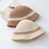 Early autumn light luxury knitted fisherman's hat children's fashion color matching versatile basin hat striped face small bucket hat tide