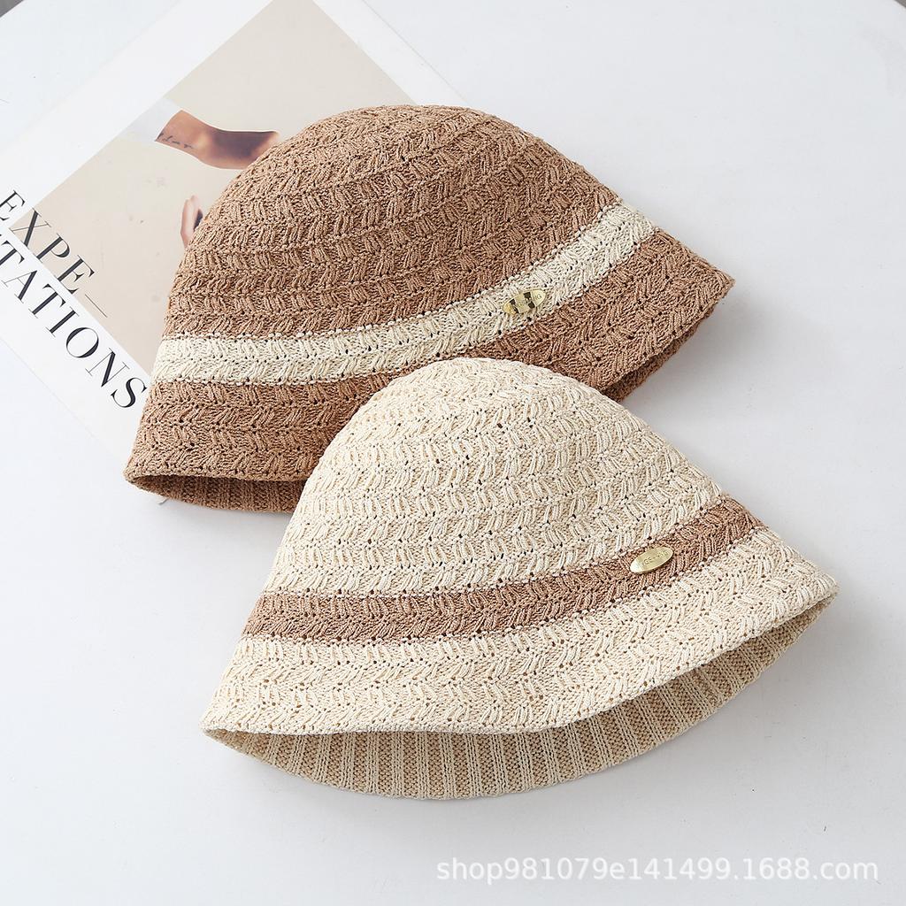 Early autumn light luxury knitted fisherman's hat children's fashion color matching versatile basin hat striped face small bucket hat tide