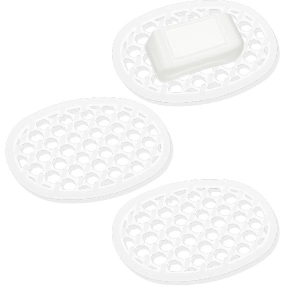 Grevosea 3 Pcs Plastic Soap Holders, Self Draining Soap Dish with Drainage Clear Soap Saver Bar Soap Holder for Shower Kitchen Bathroom Counter
