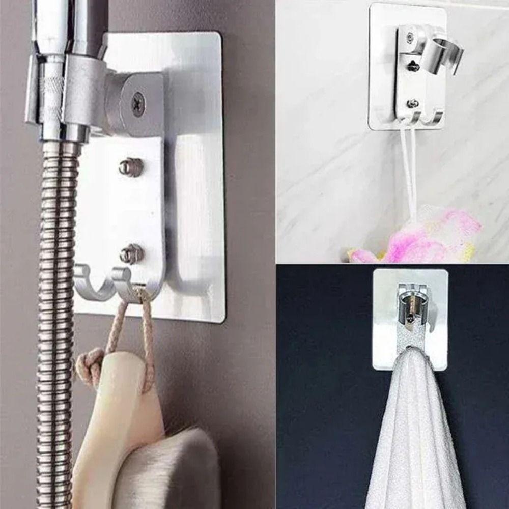 Strong Adhesive Backing Punch-Free Shower Head Bracket Adjustable Angle Design Smooth Edges Handheld Sprayer Holder