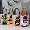 Kindergarten Activity Bags Halloween Candy with Handles, Non Woven Trick or Treat Totes Reusable Linen Sacks for Kids, Black Cat Pumpkin Ghost Goodie
