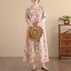 DIMANAF New 2025 Women Plus Size Spring Long Dress Loose Basic Vintage Oversize Long Sleeve Maxi Floral