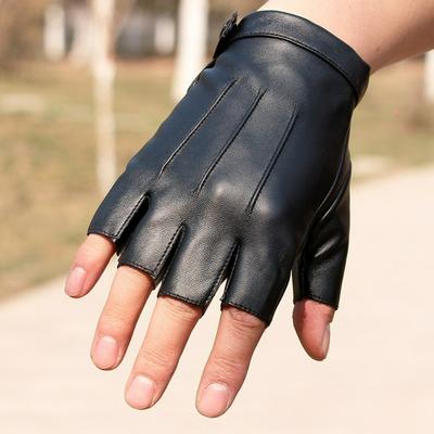 PU Leather Half-Finger Gloves Driving & Hip-Hop Performance Gloves for Women, Four-Season Thin Fingerless Gloves for Cycling