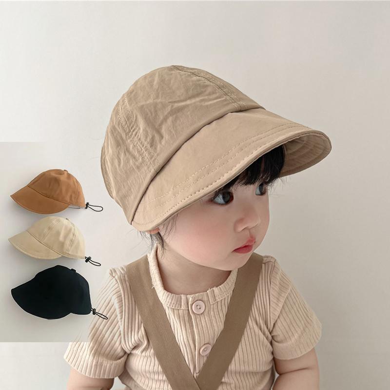 Sommer Baby Sonnenhut mit breiter Krempe Unifarbene Schirmmütze für Jungen Mädchen Koreanisch Verstellbarer Kordelzug Kinder Fischerhüte