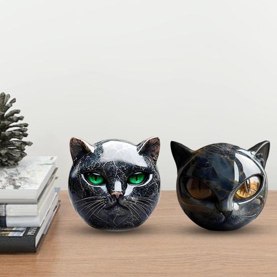 1/2Pcs Black Cat Stone Sculpture Carved Healing Stone Cat Head Figurine Statue Home Office Desktop Decoration Ornament
