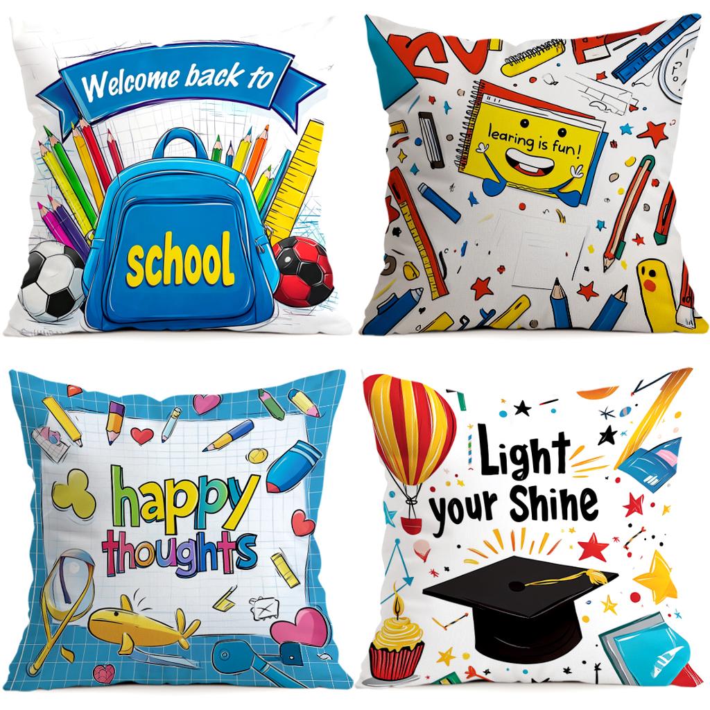 Back To School Season Campus Theme Cushions Pillowcase Polyester Cushion Cover Throw Pillow Pillowcover Home Car Sofa Decor
