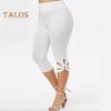 Women Leggings Mid-rise High Elasticity Cropped Pants Solid Color High Waist Yoga Pants Petal Cuffs Slim Fit Yoga Leggings