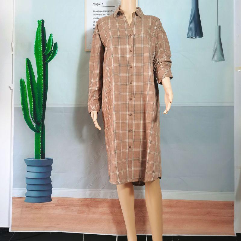 Export Export Tail Goods V Neck Kaihuai Long Shirt Dress Loose Leisure Artistic Long Shirt Height Dress Spring & Fall