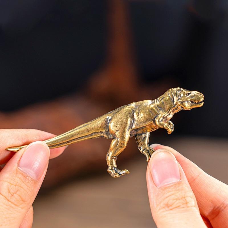 Copper Ancient Animal Tyrannosaurus Rex Statue Car Decoration Craft Home Decor Accessories Retro Brass Dinosaur Miniature Figure