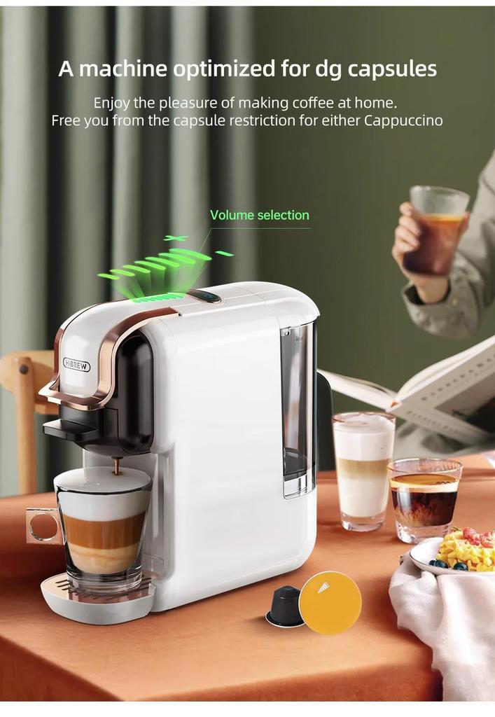 H2B Multiple Capsule Coffee Machine, Hot/Cold Dolce Gusto Milk Nespresso Capsule ESE Pod Ground Coffee Cafeteria 20Bar 5 in 1
