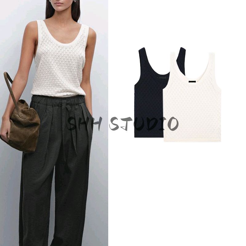 MD Spring New Women's Clothing French Diamond Pattern Cut Out Knitting Sling Tank Top Sleeveless T-shirt Tops 6296682