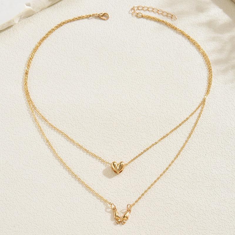 

Metal butterfly love necklace, simple niche high-end double-layer stacked collarbone chain accessories