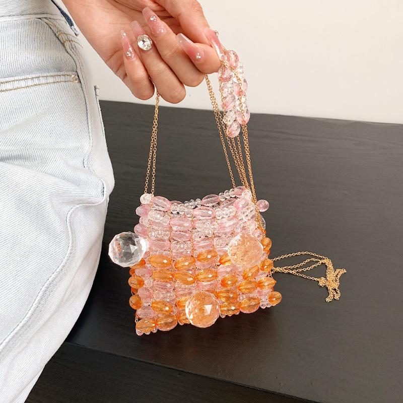 

Mini small bag summer 2025 forest girl personality foreign style shoulder chain acrylic beaded woven bag tide зелений
