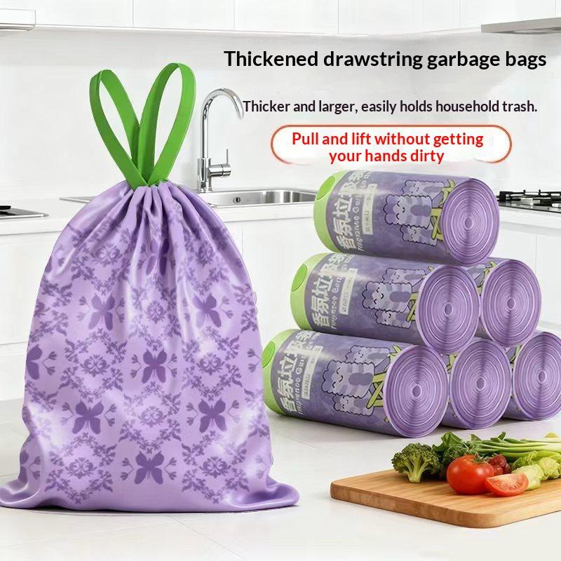 Lavender Scented Drawstring Trash Bags 50pcs Large Capacity Leakproof Easy Tie for Kitchen Office Use