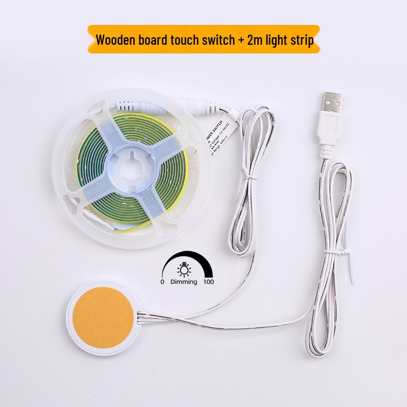 USB 5V Wood Panel COB Touch Light Strip - Flexible, Single Color, Dimmable, DIY Atmosphere Lighting