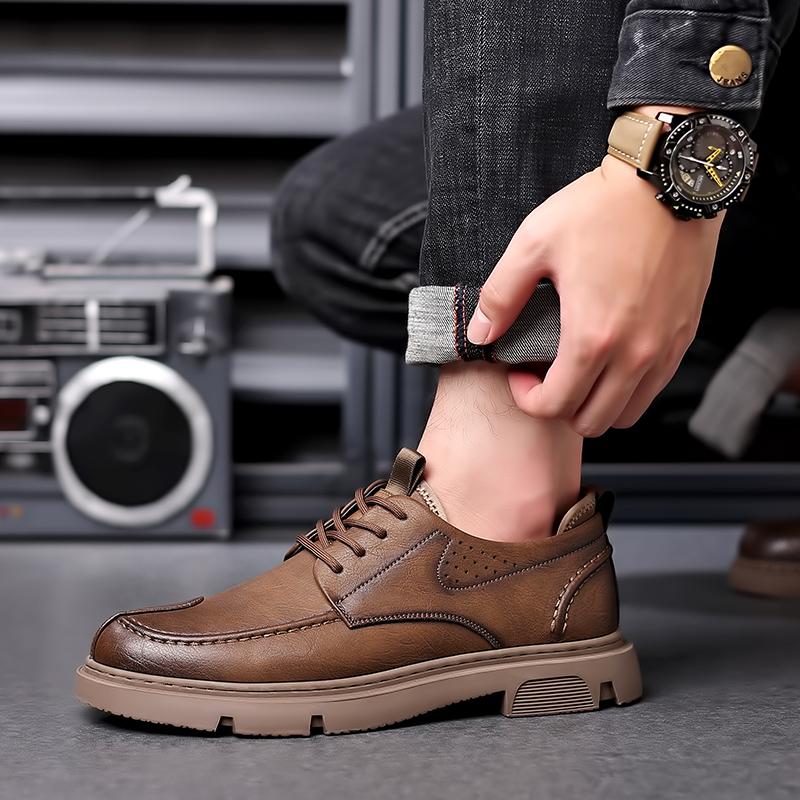 Four season thick soled leather shoes Classic and trendy men's styles Black  High quality gentleman's shoes handmade quality