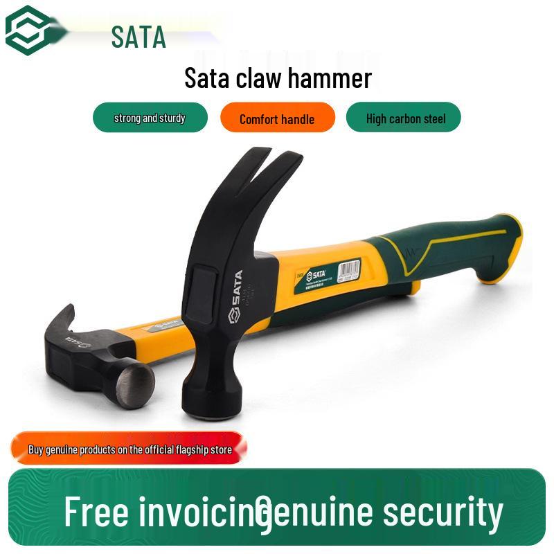 SATA Goat's Foot Carpenter's Hammer: High-Carbon Steel, Wood Handle, Nail Puller, Compact Size.