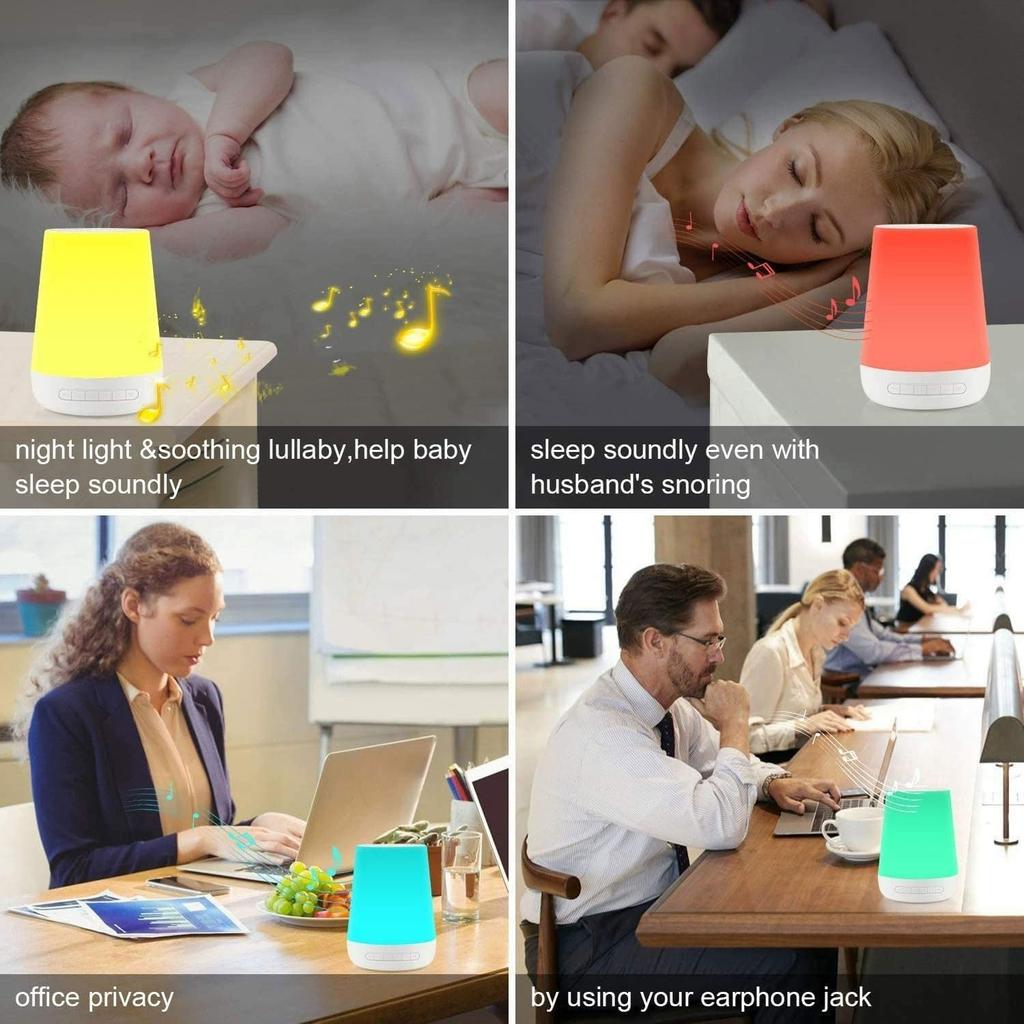Smart Sleep Aid Night Light and Sound Machine USB Rechargeable Table Lamp with 15 Colors Touch Control Soothing Music Timer for Baby Nursery and Home