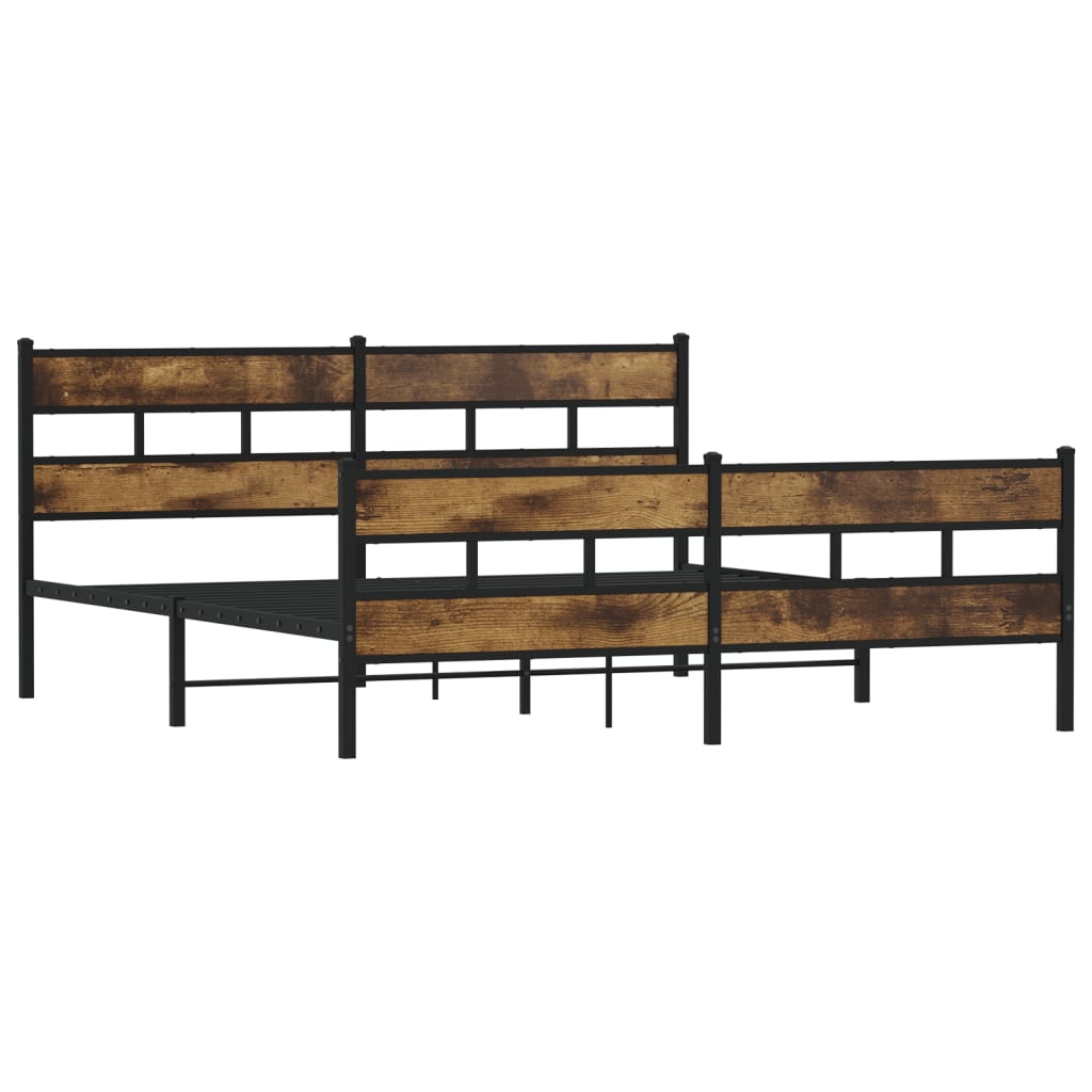 Metal Bed Frame without Mattress Smoked Oak Finish 193 x 203 cm