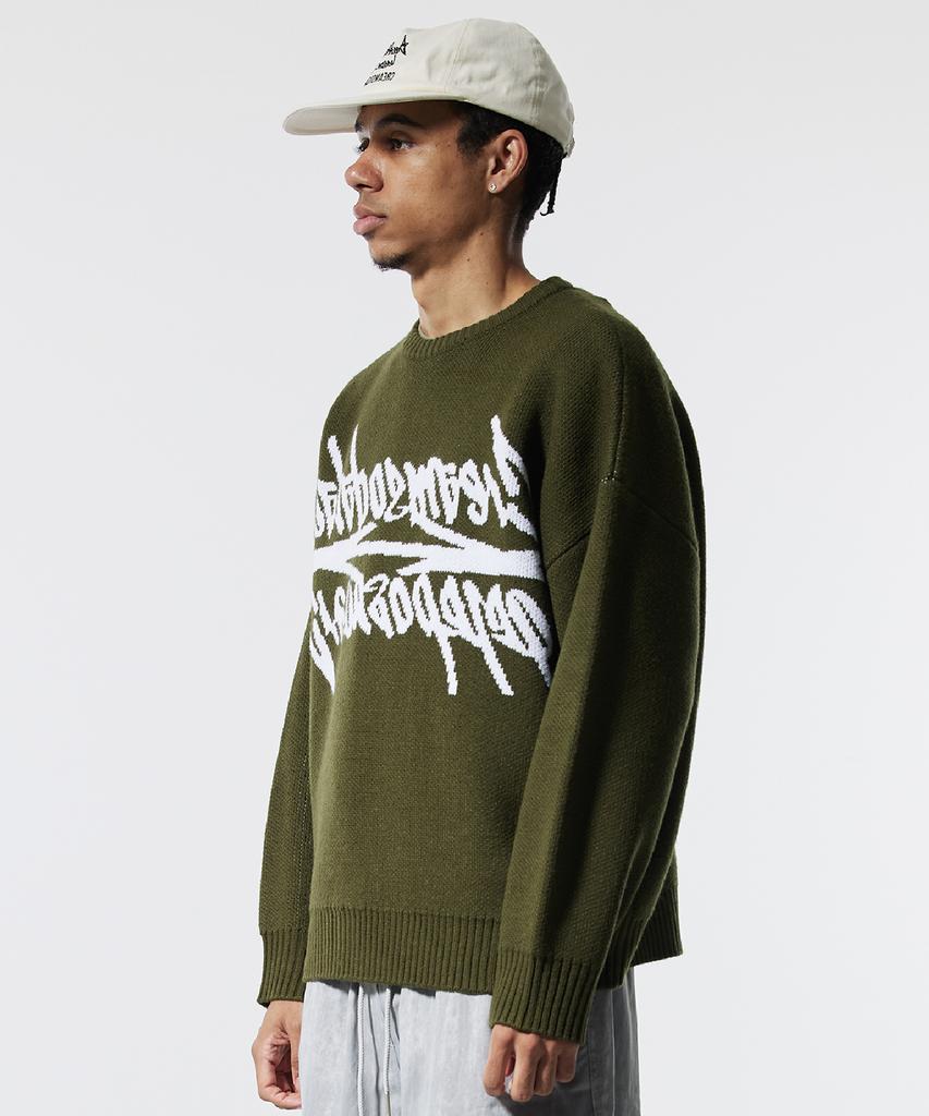 CREAM SODA LAB Big Graphic Jacquard Knit Sweatshirt Khaki