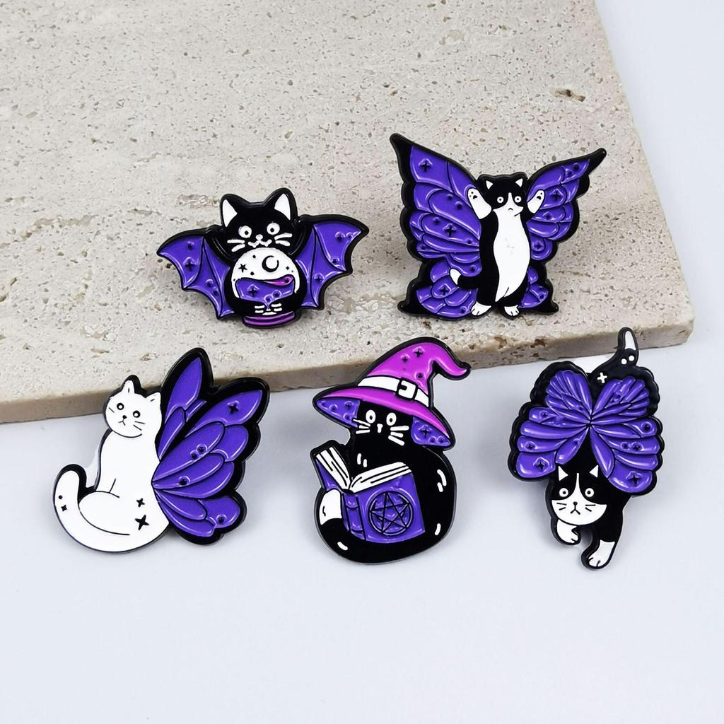 Funny Cartoon Butterfly Wing Cat Brooch: Versatile Metal Animal Badge with Drip Oil for Backpack Accessory