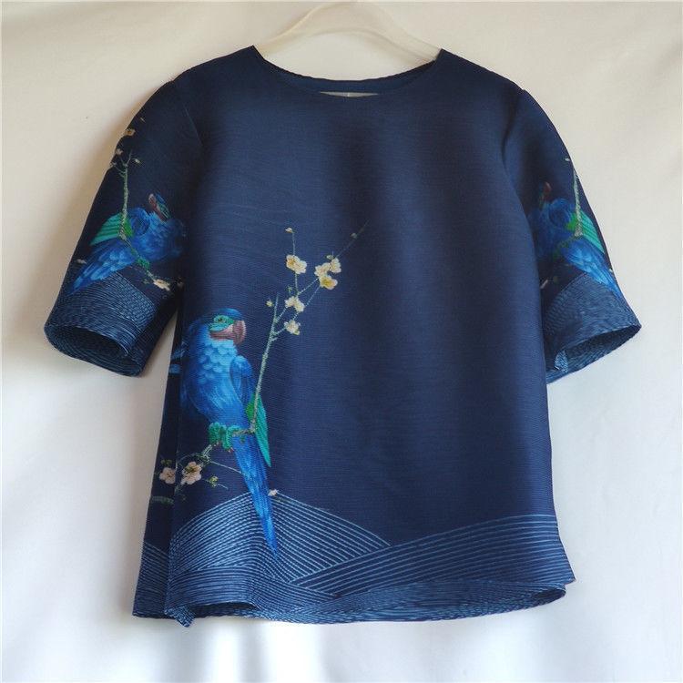 Vara 2022 nou tricou pliat, lejer, casual, stil chinezesc, palat, moda retro, jachetă cu imprimare cu flori de păsări, tricou pentru femei