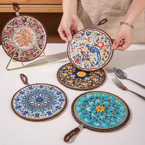 Ceramic Coasters Heat Insulation Mat for Kitchen Dining Anti-Scalding Cork Bottom Bowl Cup Mat Table Home Decor