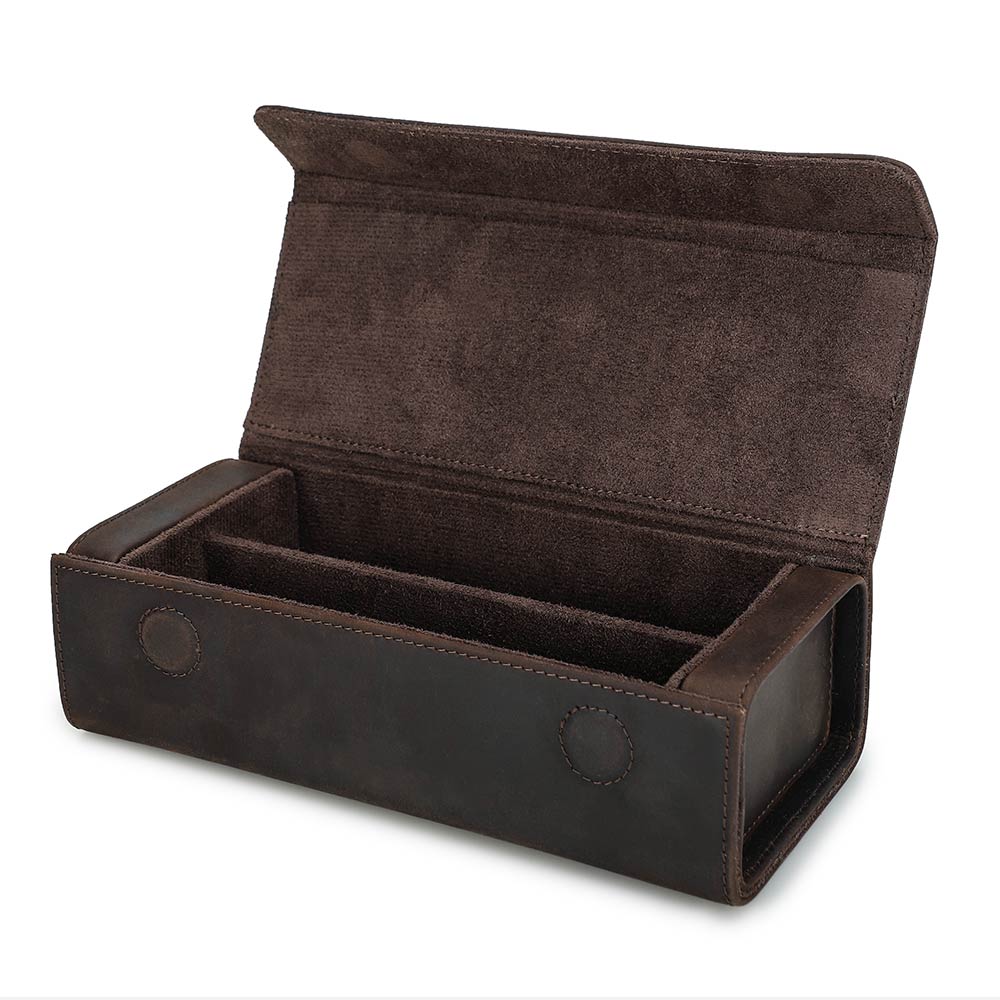 Retro Genuine Leather 2/3/4/6/8 Grids Eyeglasses Storage Box Sunglasses Glasses Display Case Family Travel Sunglasses Organizer coffee-2slots