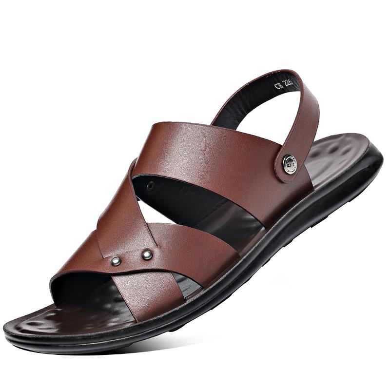 

Модные летние сандалии для мужчин, мягкие повседневные спортивные тапочки из кожи, нескользящие дышащие римские туфли, пляжные шлепанцы, садовая обувь 44 коричневый