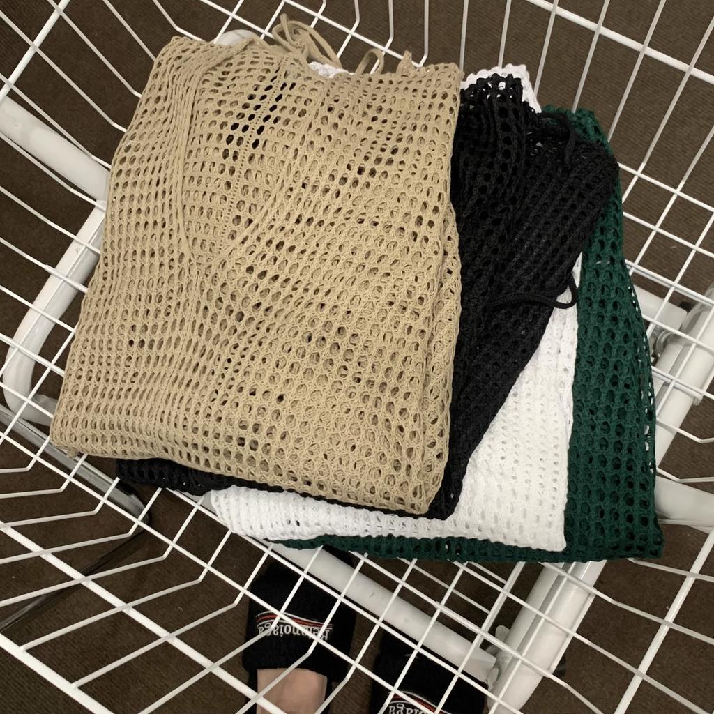 Summer Knitted Hooded Hollow Top for Women Women's Knitted Top V-neck Loose Fashion New Style