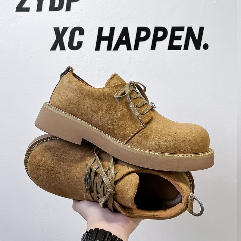 Men's Versatile Platform Derby Shoes Big Head Leather Shoes Platform Heightening American Cleanfit British Style 2522-A