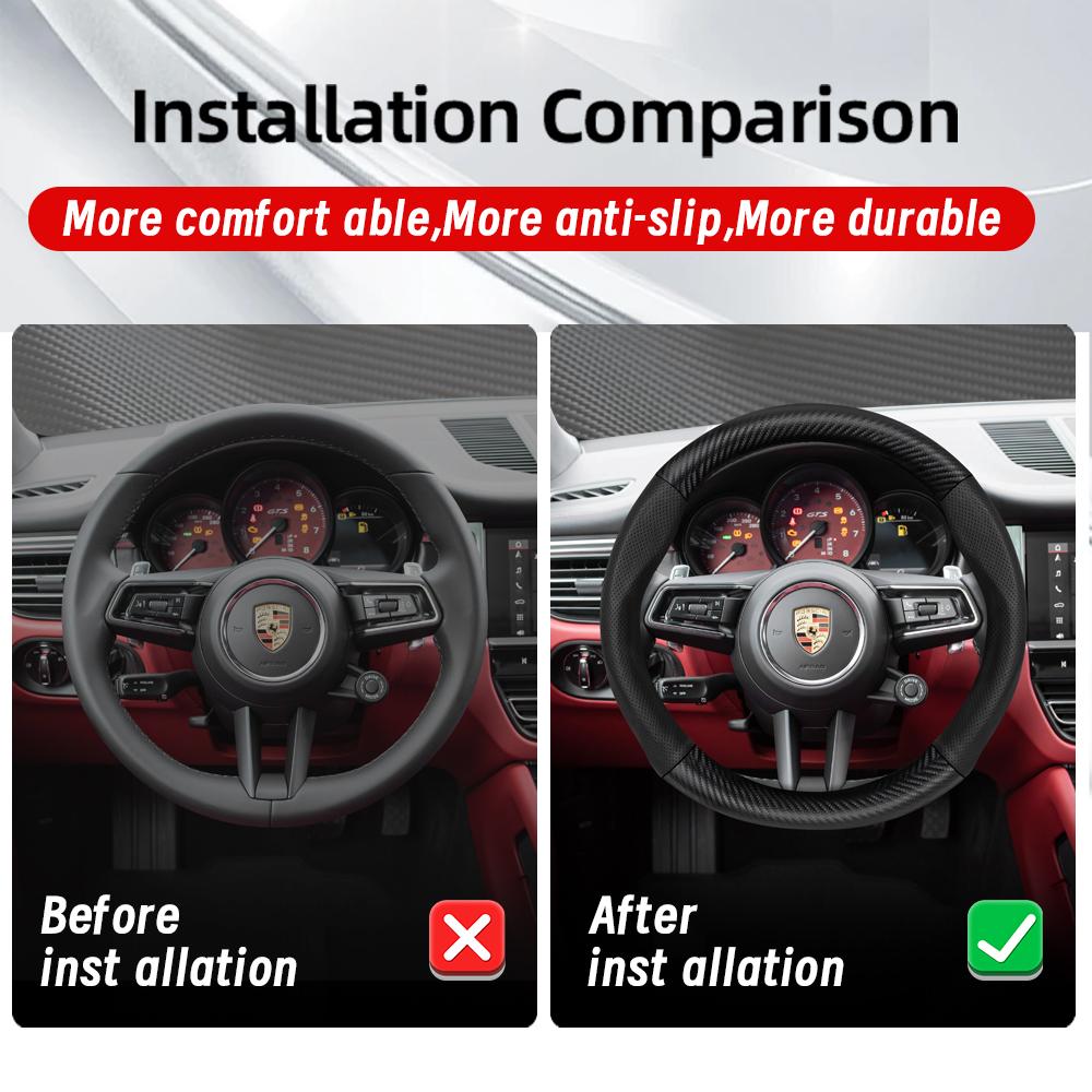 Suitable for Porsche Perforated Leather Matte Carbon Fiber Texture Steering Wheel Cover Cayenne Macan 911 Panamera 718 Taycan