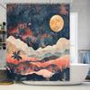 Stunning Moonlit Landscape Shower Curtain with Blue Mountain Range: Perfect for Adding a Touch of Nature-inspired Charm to Your