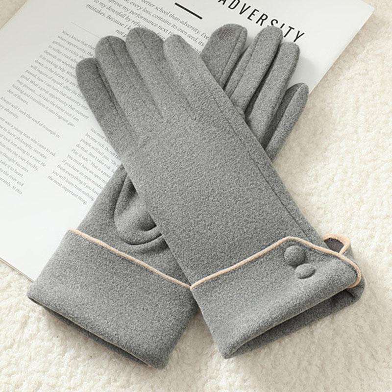 Women Winter Keep Warm Touch Screen Button Decoration Outdoor Fashion Gloves Add Velvet Drive Windproof Elegant Soft
