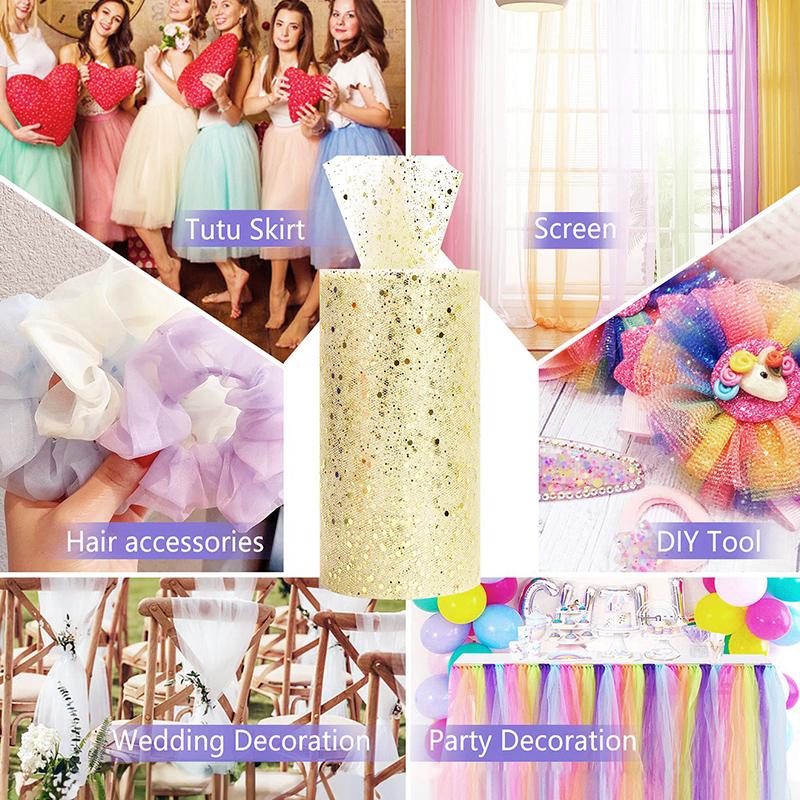 Glitter Tulle Fabric Roll 6 Inch 10 Yards Sequin Sparkling Ribbon Spool Netting for Wedding Tutu Skirt Gift Wrapping Party Decor