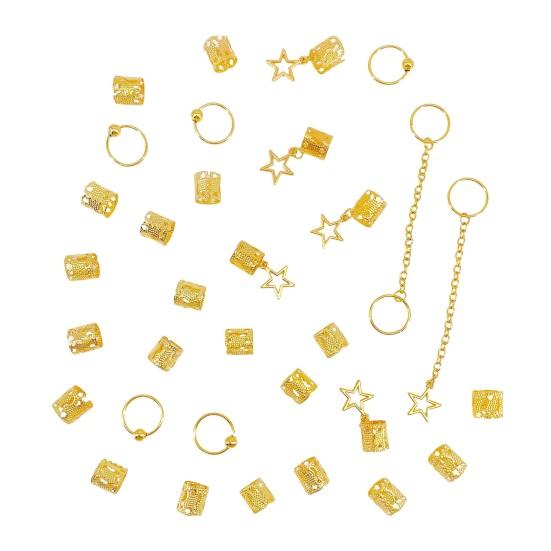 32Pcs Dreadlock Hair Accessories, Hip-hop Style Hair Charms, Star Chain Pendants Hair Beads Rings for Styling Daily Festivals Parties