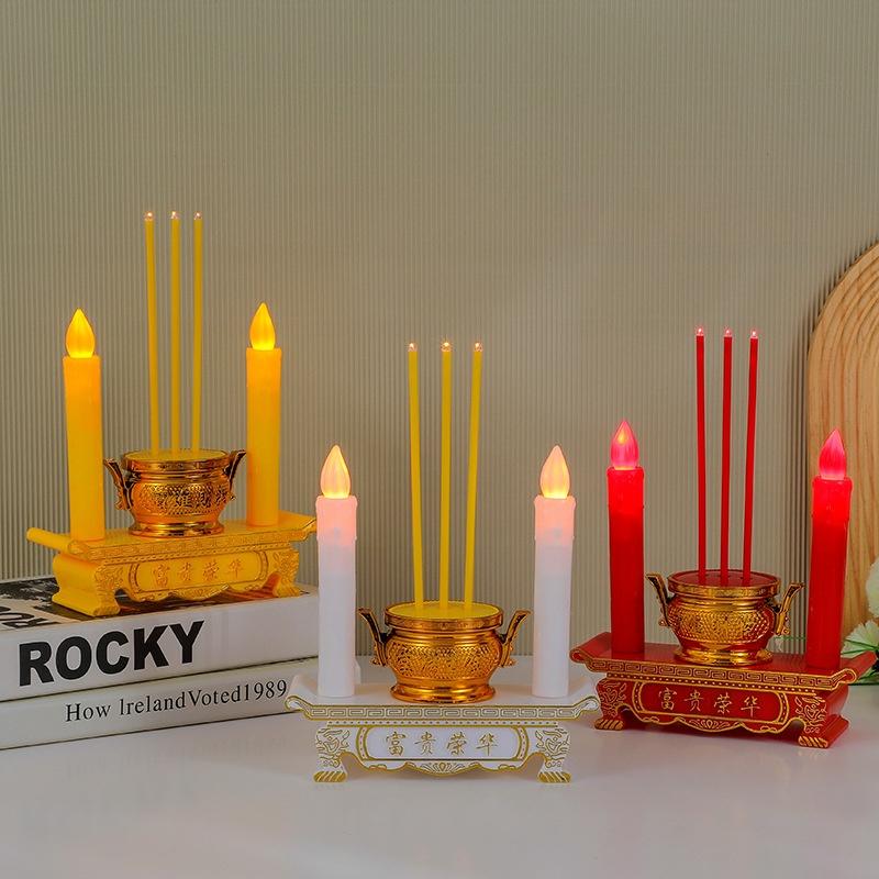 Vintage LED Electronic Candle Burner Flameless Candlestick Holder Resin Craft Ornament for Home Party Festival Decor