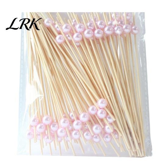 Food-safe Disposable Picks 100PCS Fruit Tags, Pearl Decor Bamboo Sticks, Sharp Tip Tags Luxury Style Skewers, for Cocktails Dessert Cakes Afternoon