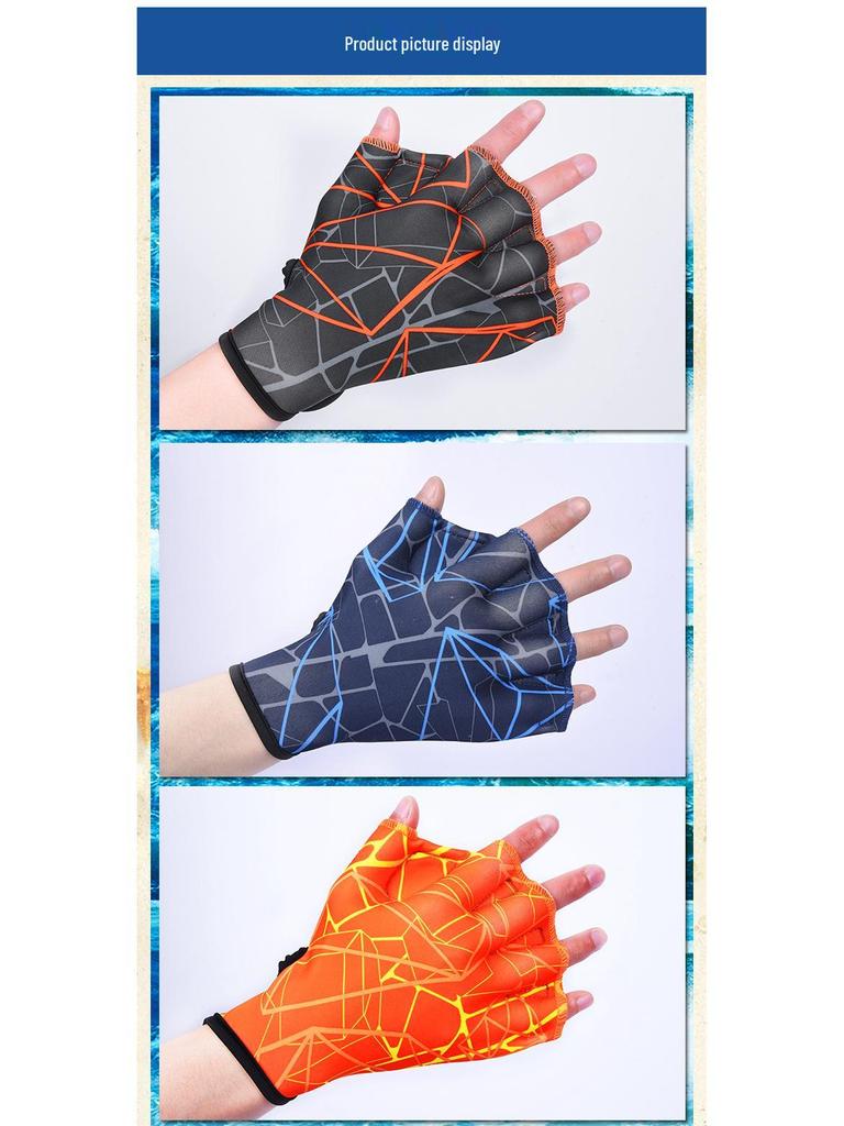 Neoprene Embossed Swimming Gloves with Webbed Duck Feet Fins for Diving and Paddling