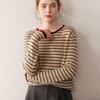 2025 Autumn/Winter Women's Color Block Stripe Cashmere Sweater - Loose Knit Round Neck Long Sleeve Fashion Base Layer