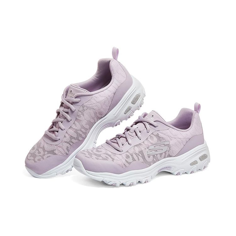 Skechers DLites 1.0 Mesh Synthetic Leather Lace-Up Low-Top Dad Shoes Women Sneakers Lavender 896027-LAV