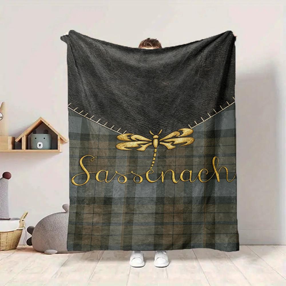 1Pc Golden Dragonfly Tartan Blanket Soft And Comfortable Casual Warm Camping Travel Christmas Halloween Xmas Gift M924604