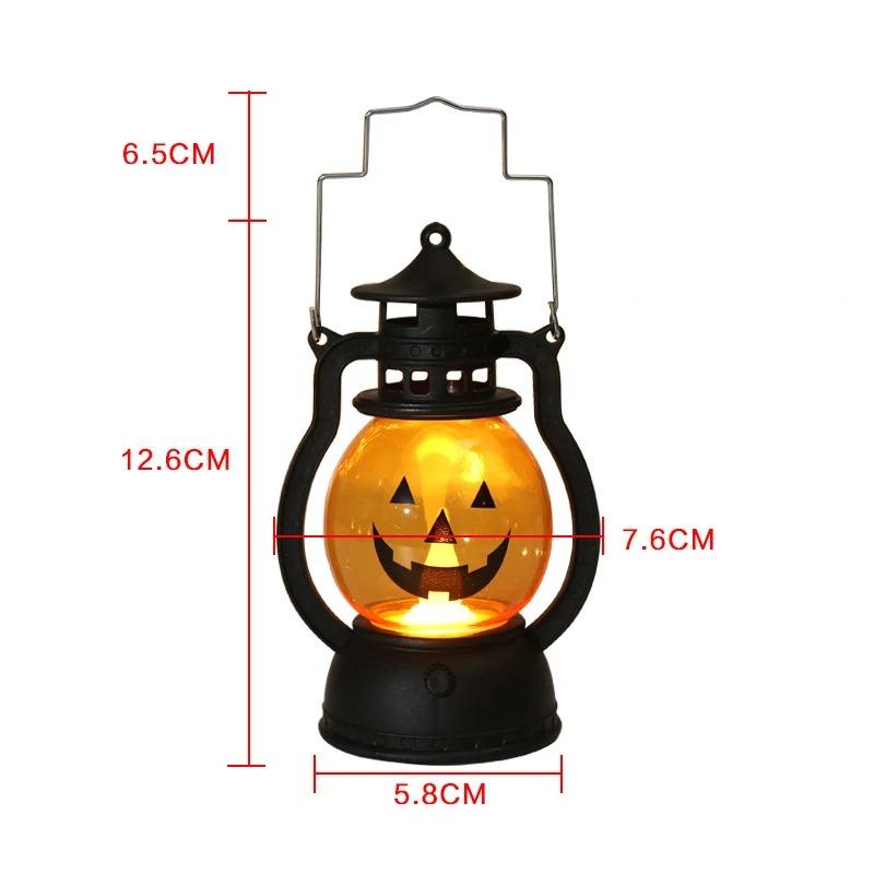 Halloween LED Hanging Pumpkin Lantern Light Ghost Lamp Candle Light Retro Small Oil Lamp Halloween Party Home Decor Horror Props