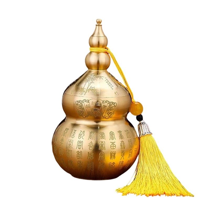 

Gourd Ornament: Open-Top Chinese-Style Brass Feng Shui Gourd—Desktop Wealth-Bringing Carved Feng Shui Decorative Item жовтий