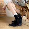 Fashion Women 2025 Autumn New Block Heel Tassel Temperament Fashion Single Boots British Style Pointed Toe High Heel Booties
