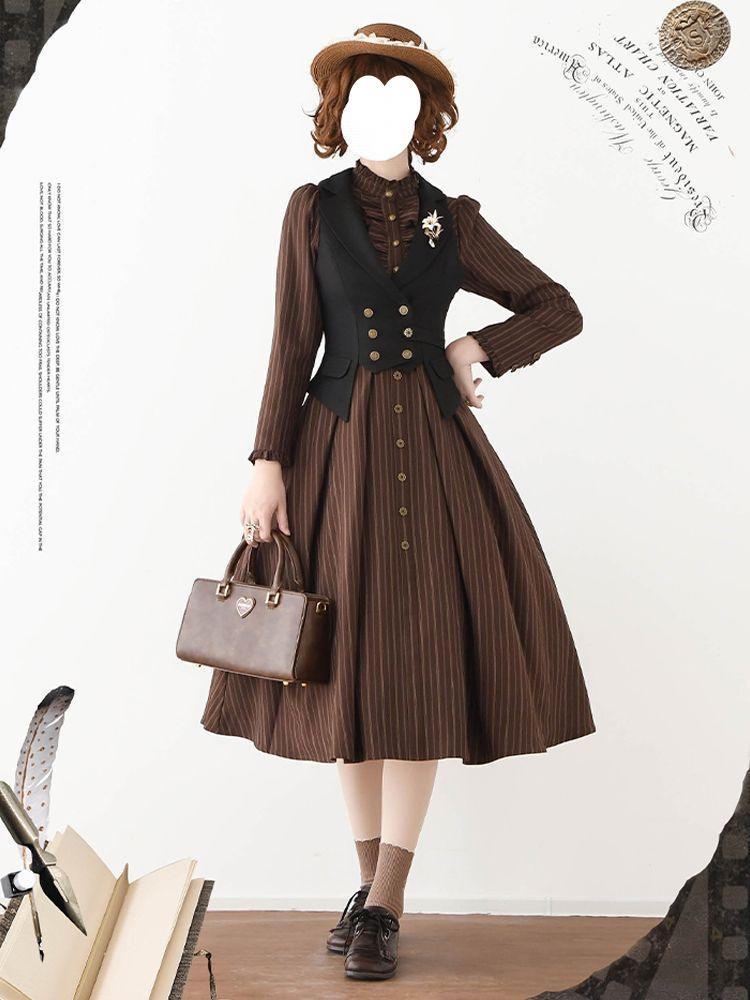 Retro Französischer Stil Sternennacht Taillenbetonierende Weste & Klassisches Kleid Set