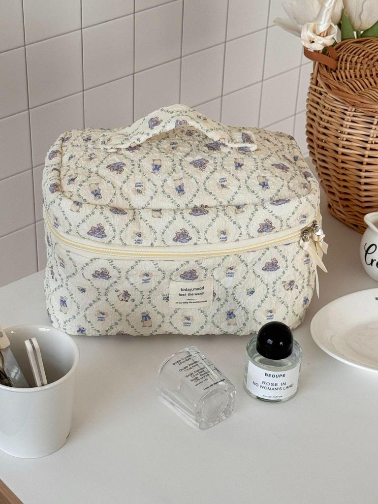 Purple Lace Rabbit Makeup Bag – Cute Cross-Border Cartoon Print Storage & Wash Bag